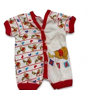 Vintage Winnie the Pooh Duck Baby Romper Snap 3-6M Disney 90s Y2K Snap Button